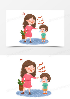 手绘卡通妈妈训斥孩子插画免抠元素2