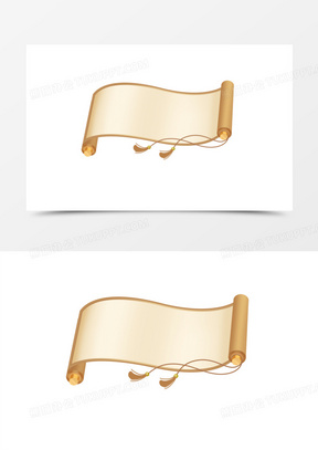 手绘棕黄飘逸的卷轴边框素材