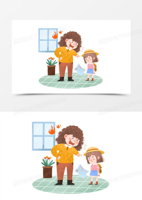 手绘卡通妈妈训斥孩子插画免抠元素