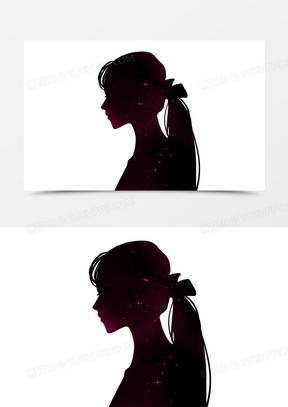 黑色女性侧脸剪影人物装饰素材