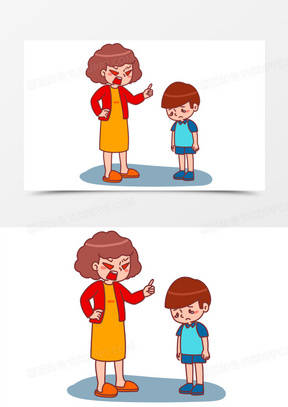 手绘卡通家长训斥孩子素材