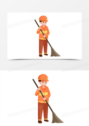 卡通手绘环卫工人工作素材