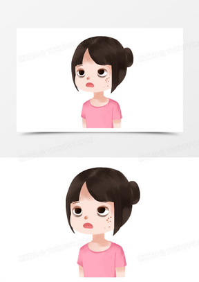 手绘卡通女孩黑眼圈长痘痘免抠