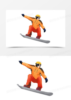手绘冬季单板滑雪运动项目元素