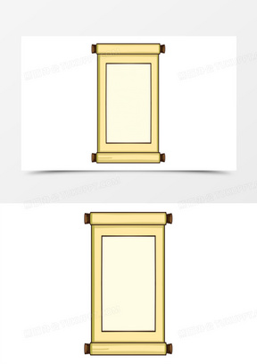 手绘竖卷轴免抠边框元素