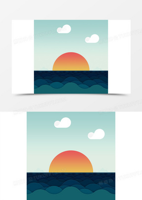 卡通海上日出海报背景