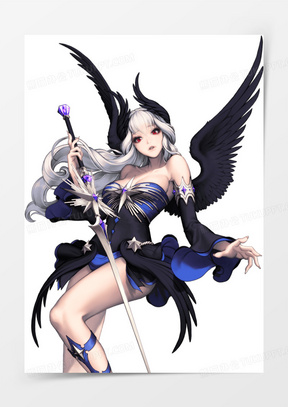 卡通邪恶少女带黑翅膀