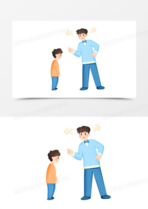 手绘卡通爸爸训斥孩子免抠素材