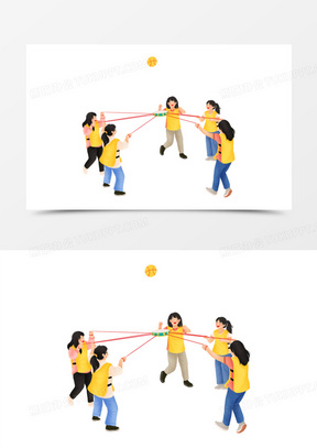 手绘插画风团建同心击鼓游戏元素