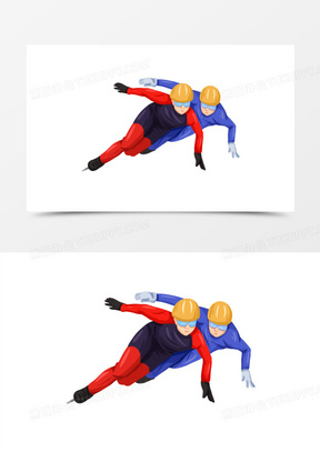 手绘卡通双人速滑免抠元素