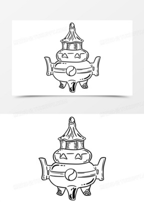 手绘线稿香炉免抠素材