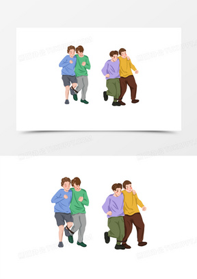 插画风团建两人三足游戏元素90卡通手绘公司成员合照素材471手绘卡通