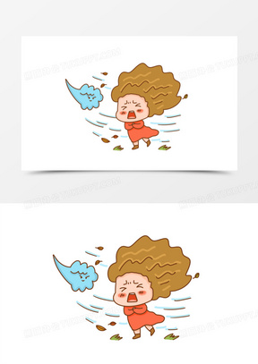 手绘卡通被大风吹的人表情包免抠元素