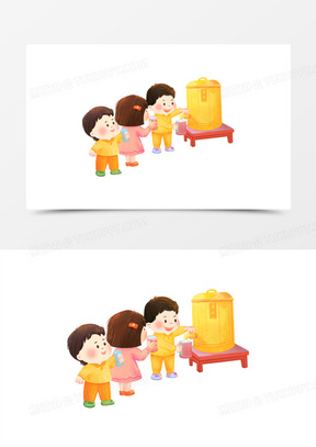 手绘插画学生放学排队过马路元素511卡通手绘学生文明排队元素292手绘