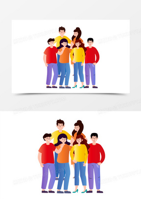 合照免抠素材471卡通手绘公司成员合照素材90手绘矢量团建大合影留念