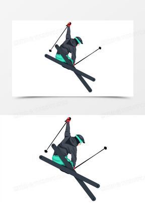 手绘冬奥会运动员滑雪特技动作免抠元素
