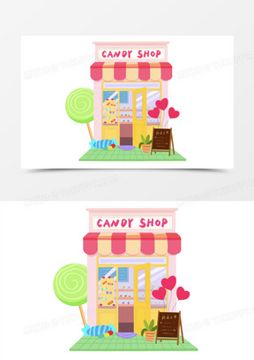 手绘卡通糖果店卡通插画素材