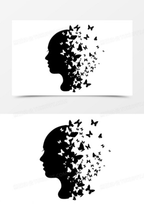头部女性黑白剪影装饰素材