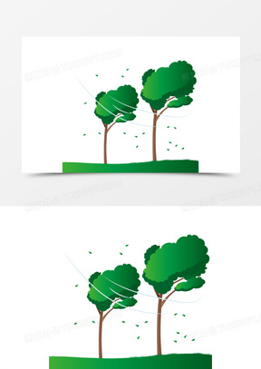 手绘矢量被风吹歪的树素材