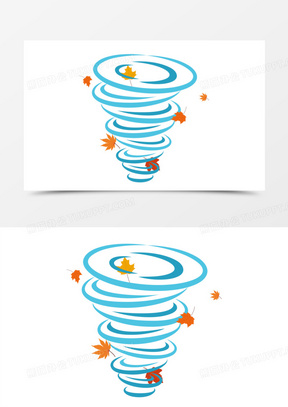 手绘卡通大风吹动落叶素材