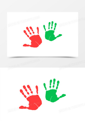 扁平红绿手掌印装饰素材