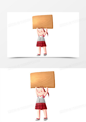 手绘插画小孩举牌免抠元素