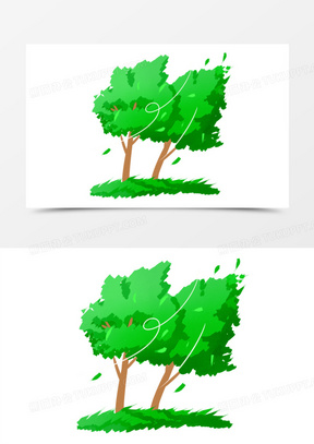 手绘被大风吹的树免抠元素