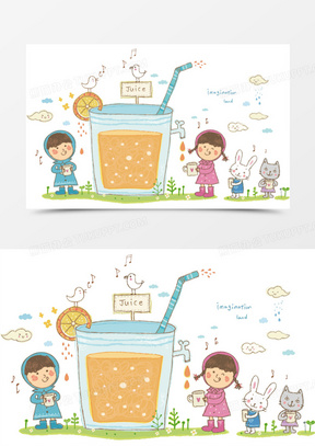 喝果汁卡通矢量图