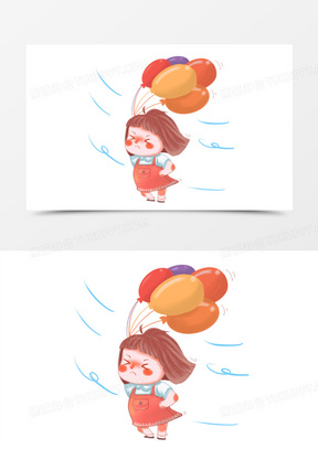 卡通被大风吹的小孩素材
