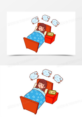 手绘卡通女孩失眠数羊睡觉免抠素材