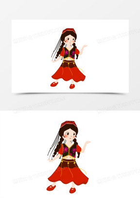 手绘卡通跳舞的新疆妹子素材