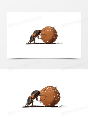 手绘卡通屎壳郎滚粪球免抠元素