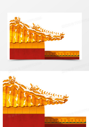 手绘故宫落雪的屋檐素材
