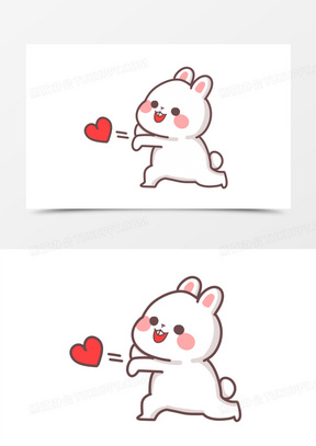 手绘卡通兔子发射爱心表情免抠素材