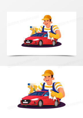 手绘卡通汽车清洗素材