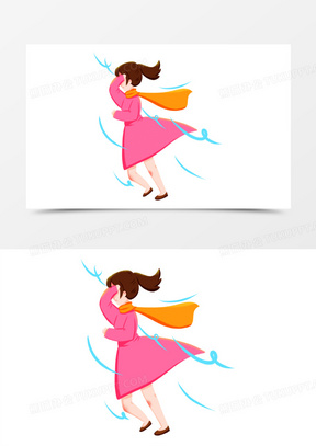 卡通手绘大风吹女生元素