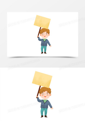 卡通手绘举牌子的男孩素材