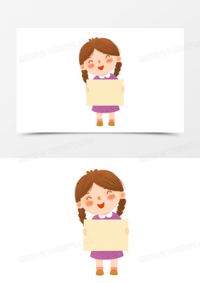 卡通手绘免抠微笑的女孩拿着纸张素材