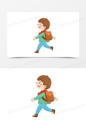 卡通手绘走路的男学生素材
