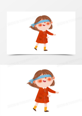 卡通手绘免抠躲猫猫的女孩素材