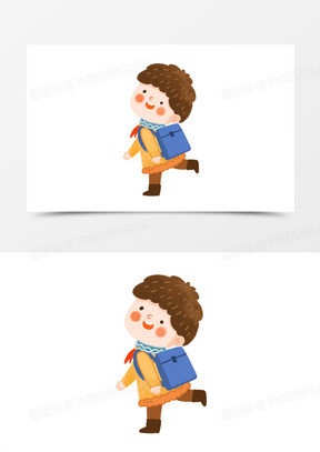 卡通手绘男孩开心去上学素材