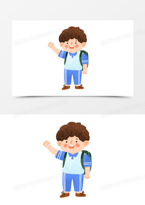 卡通手绘打招呼的男学生素材