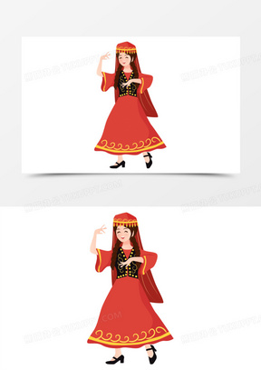 手绘卡通矢量新疆跳舞舞蹈素材