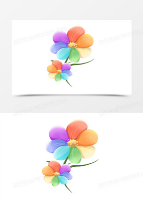 卡通手绘七色花朵素材