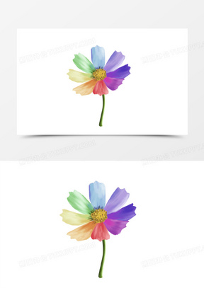 手绘可爱七色花免抠元素