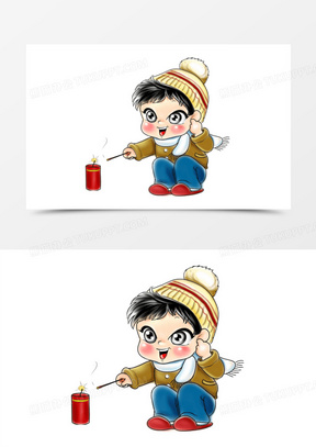 形象141卡通风新年可爱男孩女孩放鞭炮春节形象元素682放鞭炮素材2