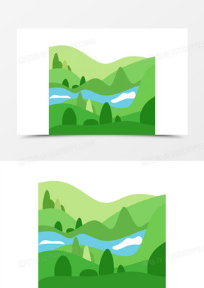 卡通田野乡村青山绿水素材