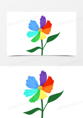 卡通手绘七色花花卉素材