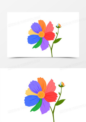 卡通手绘七色花小素材