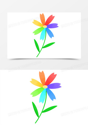 手绘卡通七色花朵元素